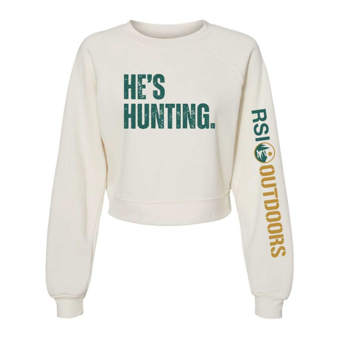 He's Hunting, Cream Crop Sweatshirt